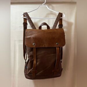 Three-Box Brown Leather Backpack Bag Rustic Laptop Travel Bohemian Zipper